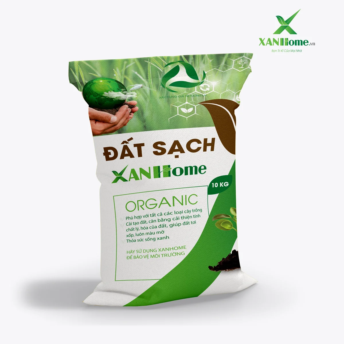 Đất sạch hữu cơ XANHome bao 10kg