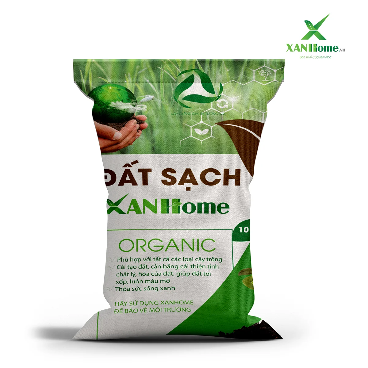 Đất sạch hữu cơ XANHome bao 10kg