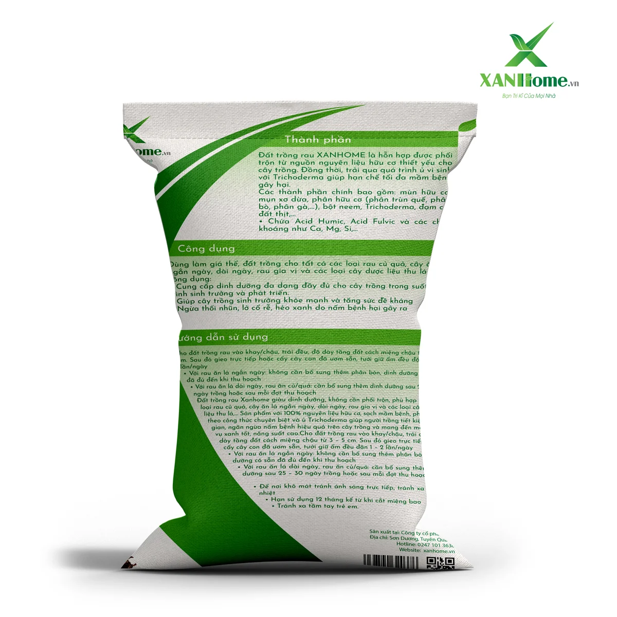 Đất sạch hữu cơ XANHome bao 10kg