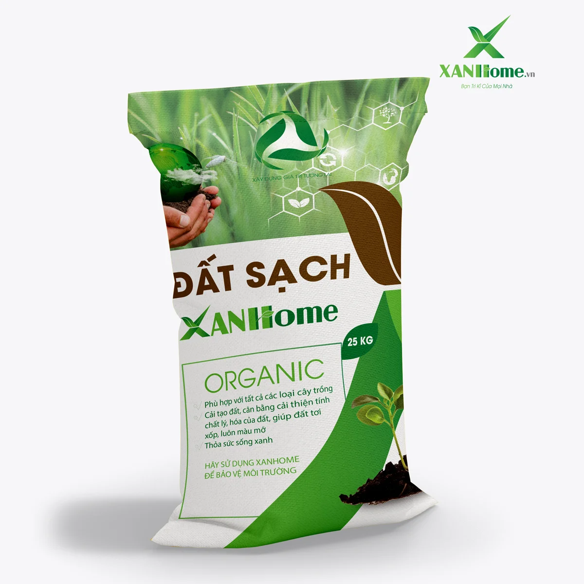 Đất sạch hữu cơ XANHome bao 25kg